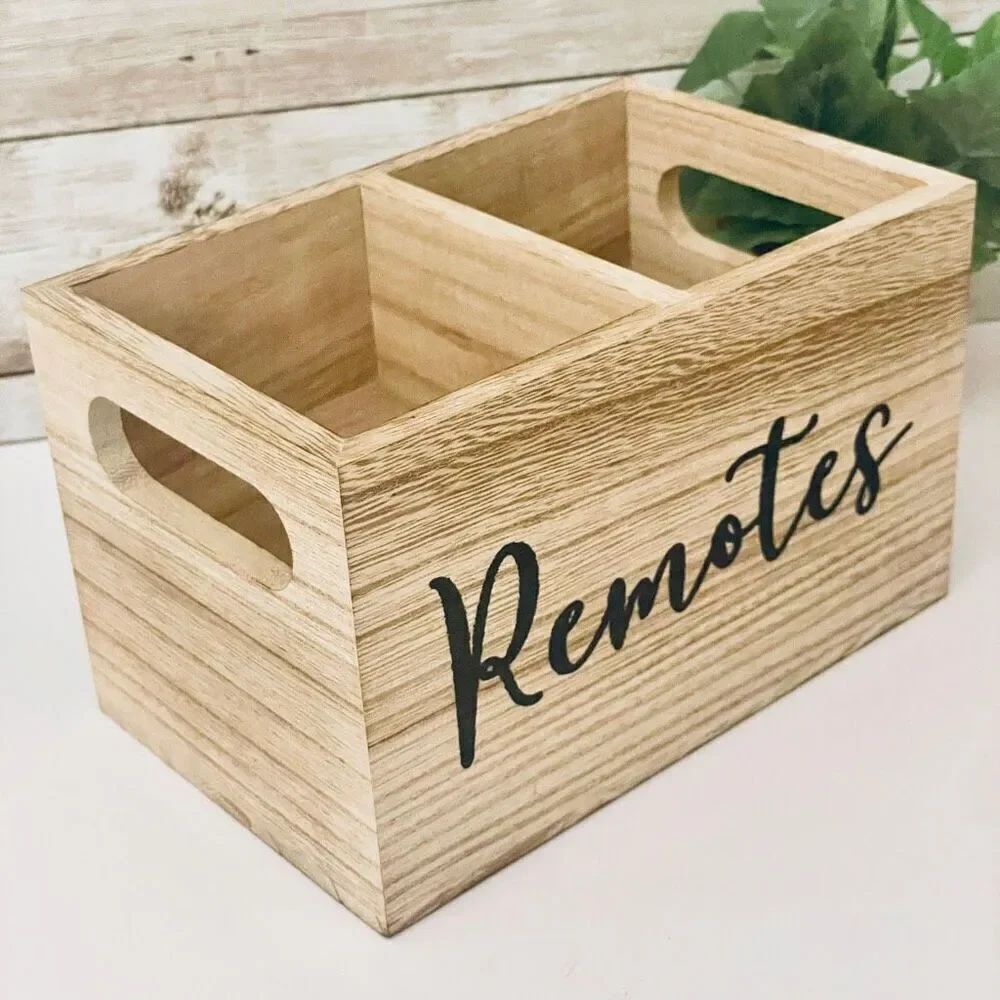 NWT Farmhouse Black Wood Remotes Graphic 2โSlots Minimalist Holder Organizer